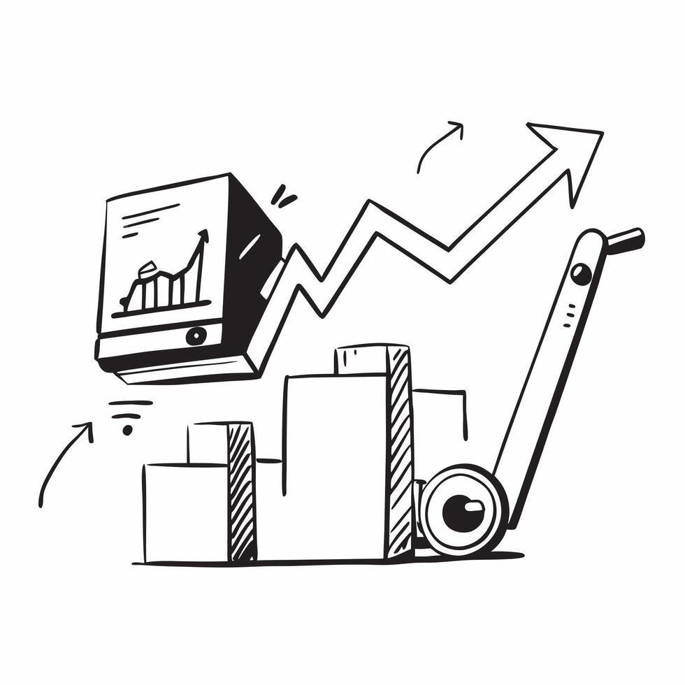 Forklift and a profit trend line symbolizing financial trends in double exposure with copy space concept as A forklift blended with a profit trend line representing financial tren Clear vector