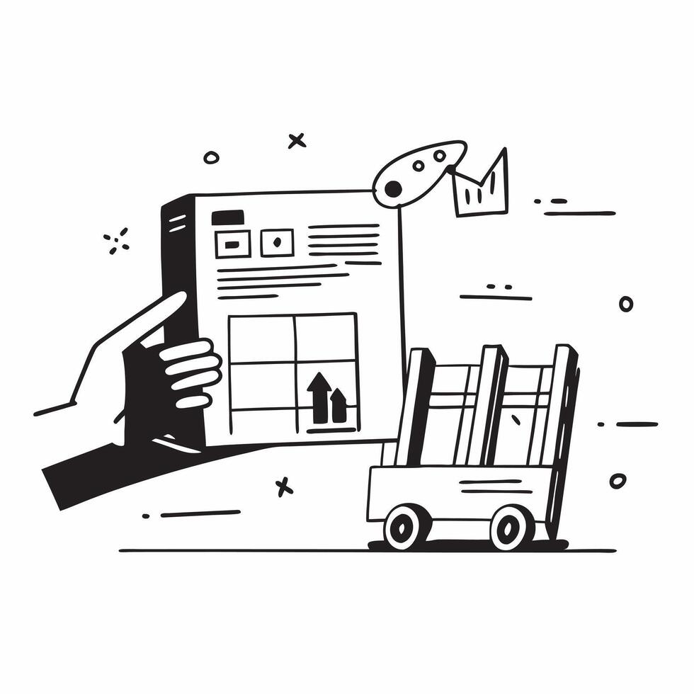 Forklift and a structural blueprint symbolizing warehouse structure design in double exposure with copy space concept as A forklift blended with a structural blueprint representin Clear vector