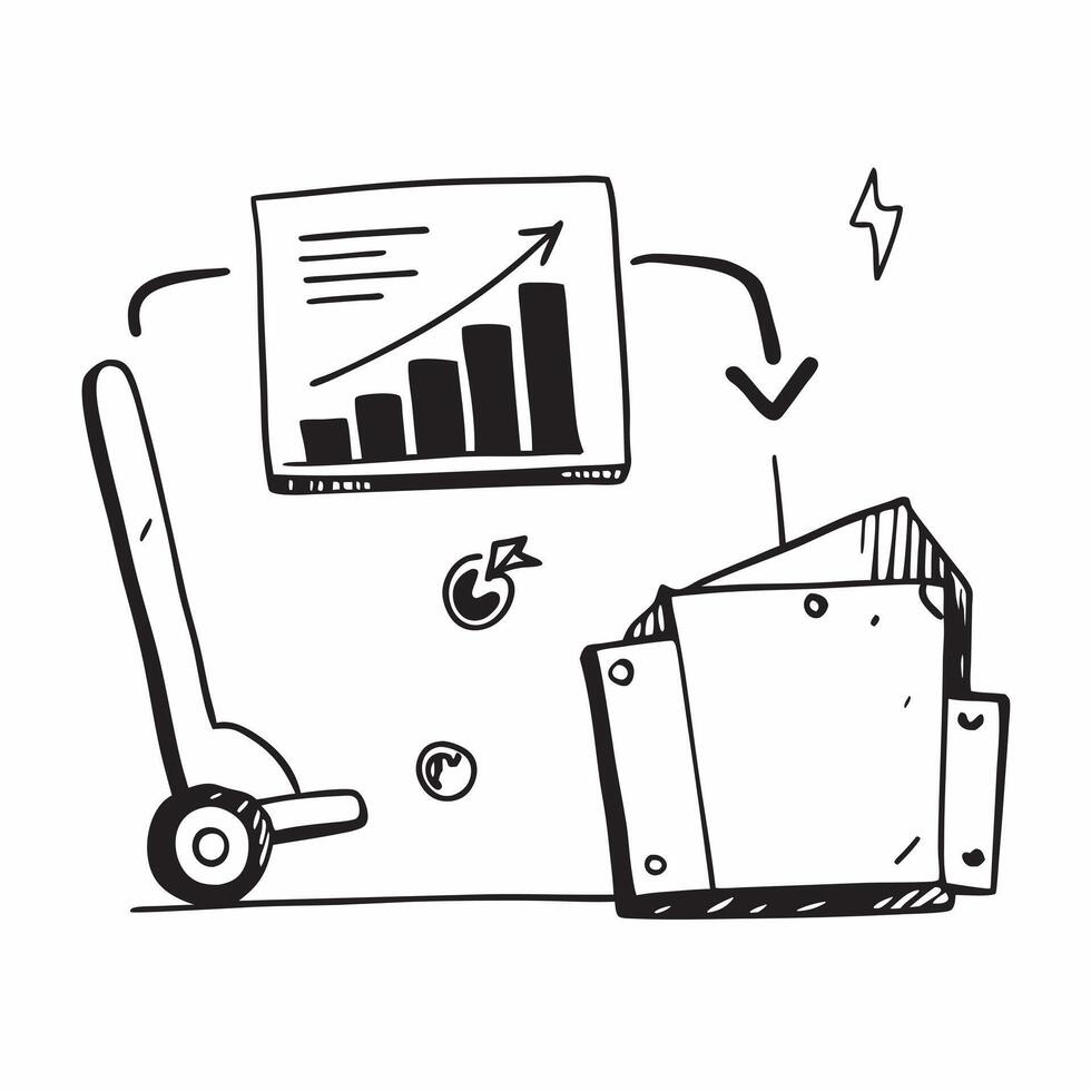 Forklift and a financial analysis chart symbolizing financial analysis in distribution in double exposure with copy space concept as A forklift blended with a financial analysis c Clear vector