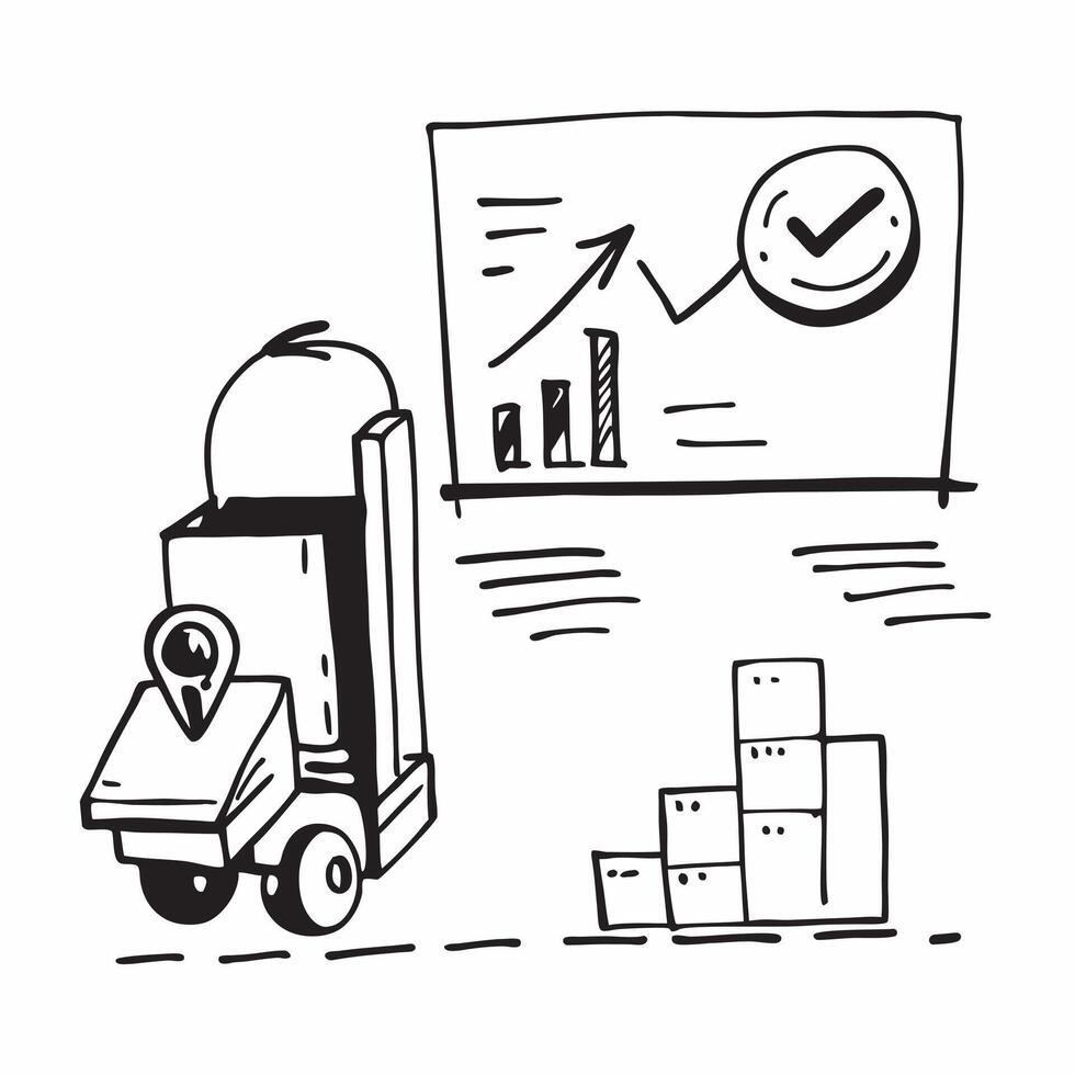 Forklift and a predictive model chart symbolizing predictive inventory management in double exposure with copy space concept as A forklift blended with a predictive model chart re Clear vector