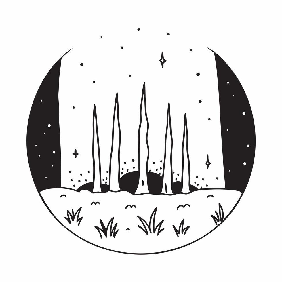 Forest Canopy Under Starry Sky concept as A forest canopy silhouetted against a star filled sky creates a mysterious and enchanting woodland night scene in Photo Stock Concept Clear Set 2 vector