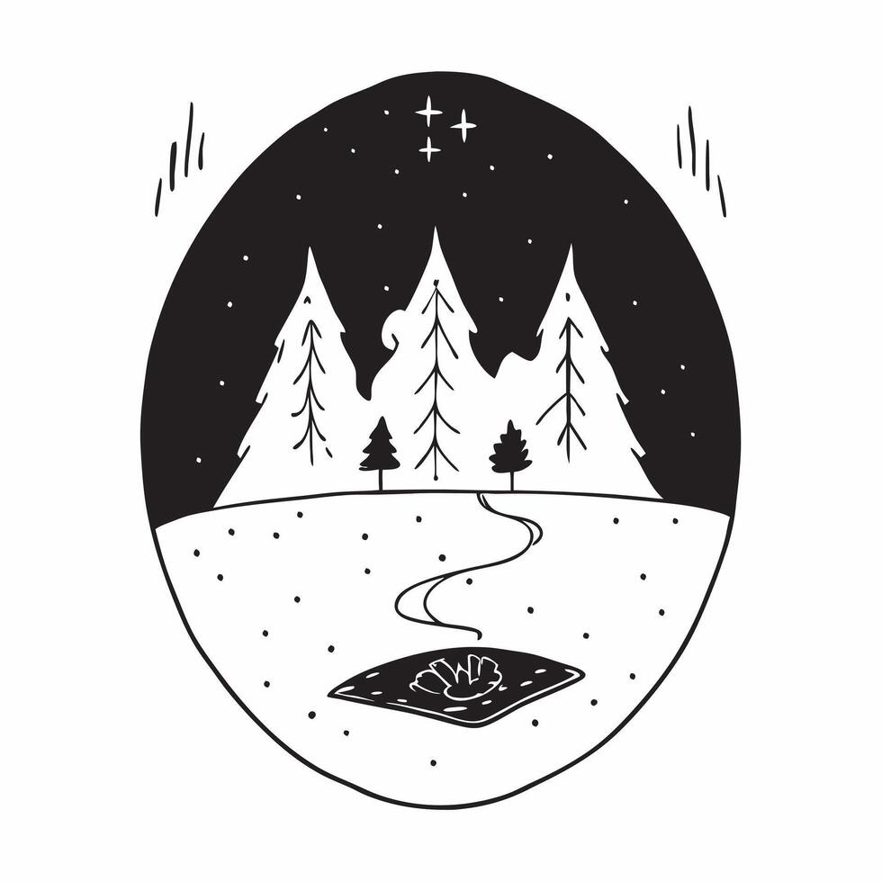 Forest Canopy Under Starry Sky concept as A forest canopy silhouetted against a star filled sky creates a mysterious and enchanting woodland night scene in Photo Stock Concept Clear vector