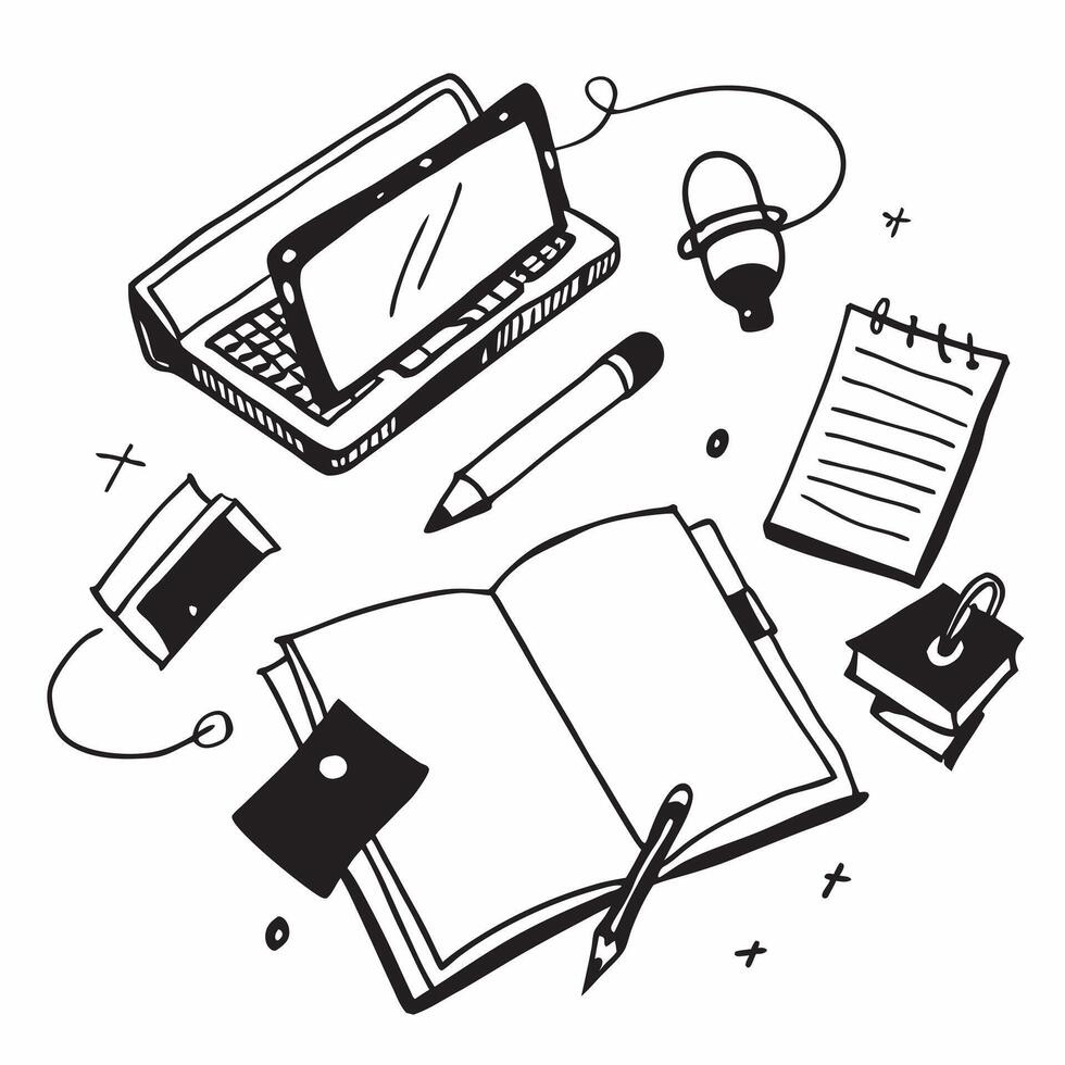 Flat lay of a planner and phone with glasses symbolizing organization in double exposure with copy space concept as A flat lay of a planner and phone intertwined with glasses repr Clear vector