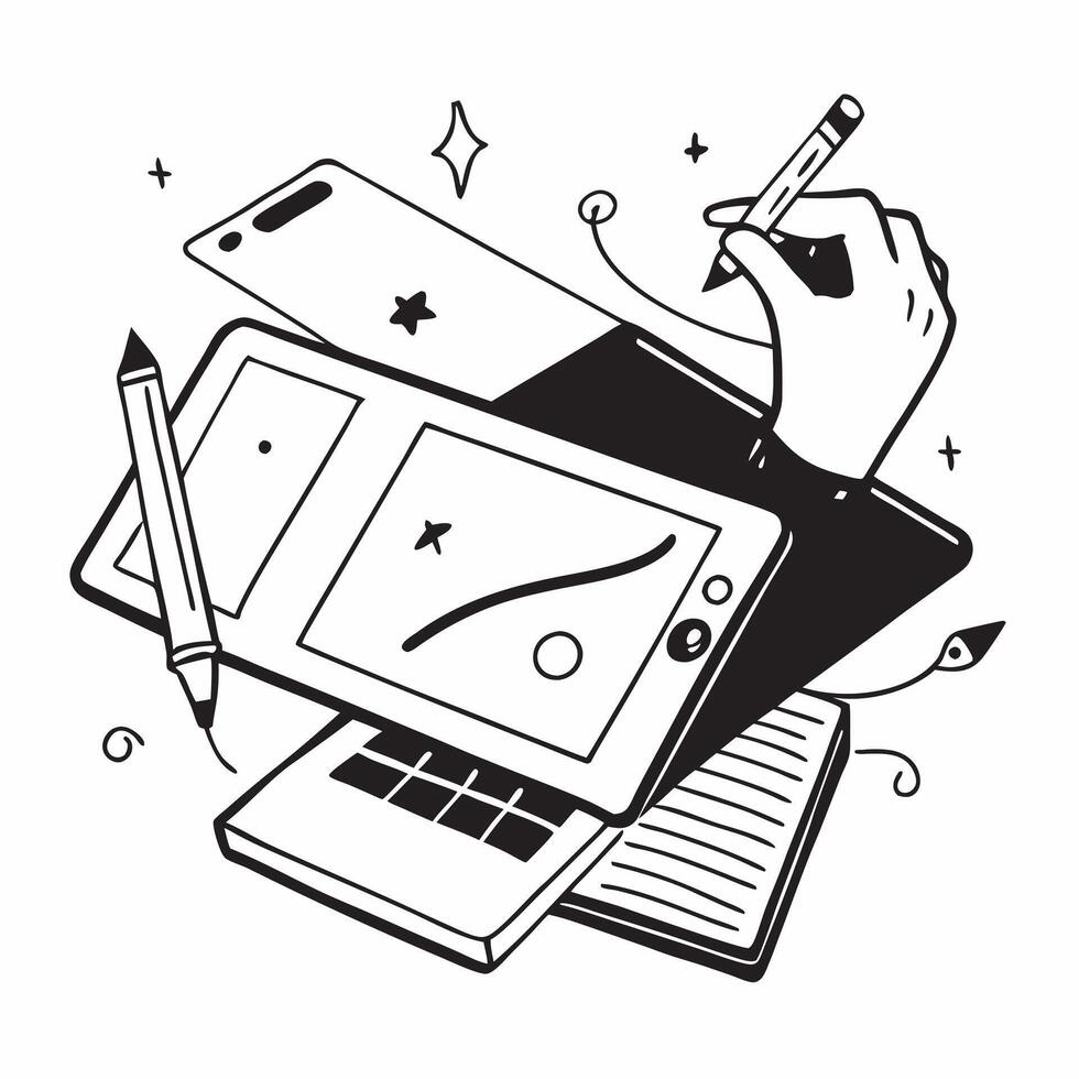 Flat lay of a keyboard and mouse with a planner symbolizing digital planning in double exposure with copy space concept as A flat lay of a keyboard and mouse intertwined with a pl Clear vector