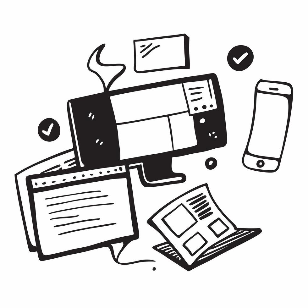 Flat lay of a desktop monitor and sticky notes with a keyboard symbolizing task management in double exposure with copy space concept as A flat lay of a desktop monitor and sticky Clear vector