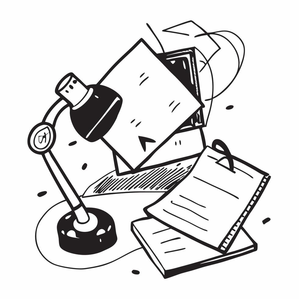 Flat lay of a desk lamp and sticky notes with a tablet symbolizing study tools in double exposure with copy space concept as A flat lay of a desk lamp and sticky notes intertwined Clear vector