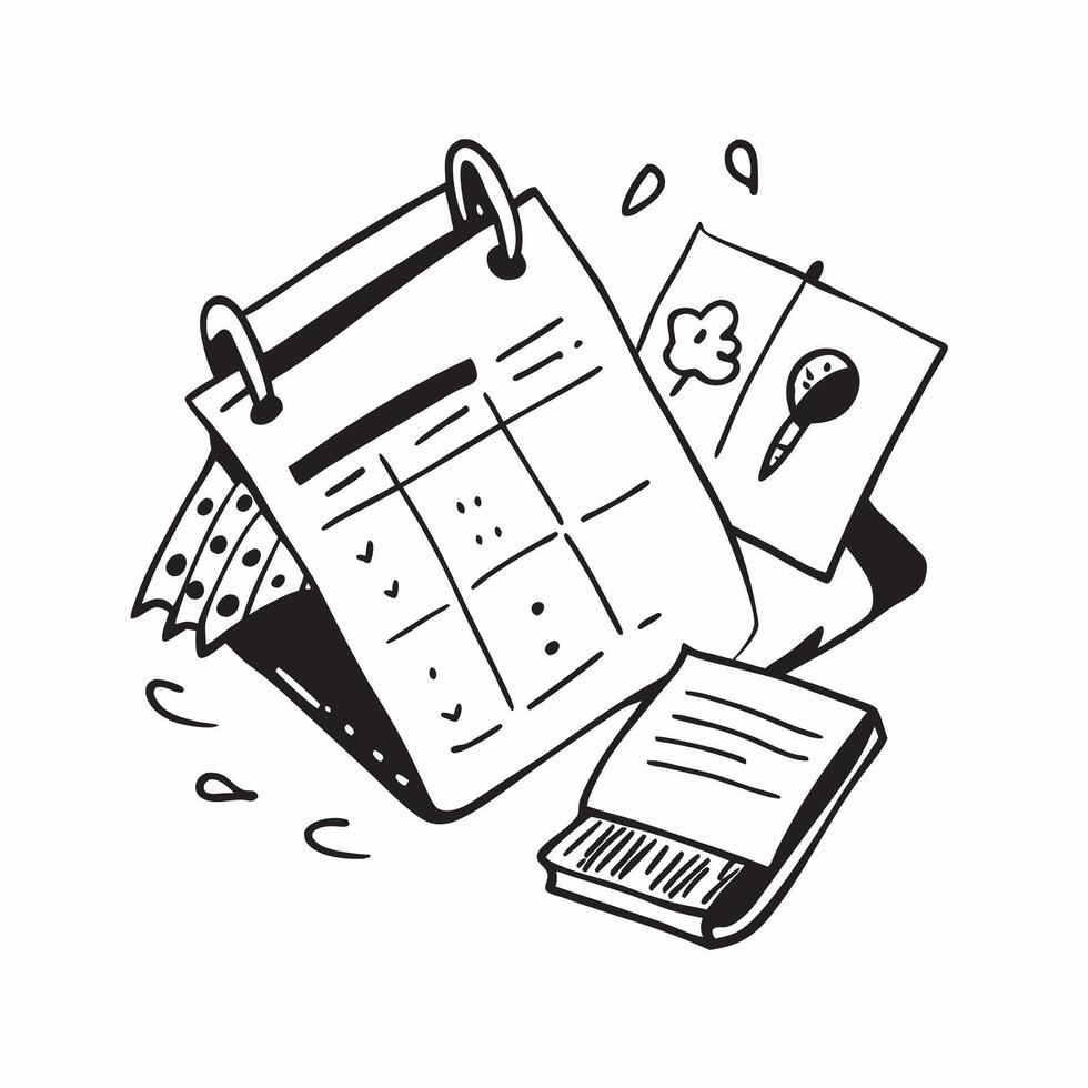 Flat lay of a calendar and phone with sticky notes symbolizing scheduling in double exposure with copy space concept as A flat lay of a calendar and phone intertwined with sticky Clear vector