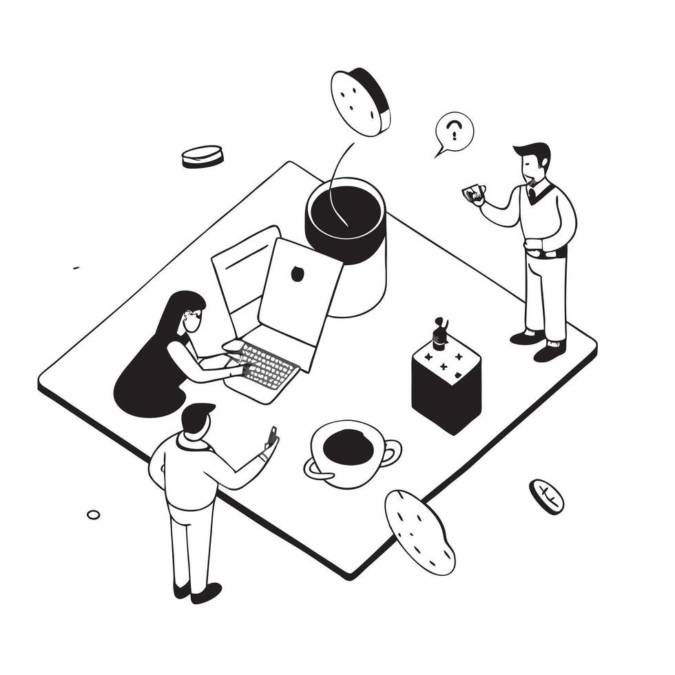 flat icon Overextended Coffee Chats concept as Colleagues spend excessive time on coffee chats diverting attention from critical work duties and projectsSimple flat illustration i Clear vector