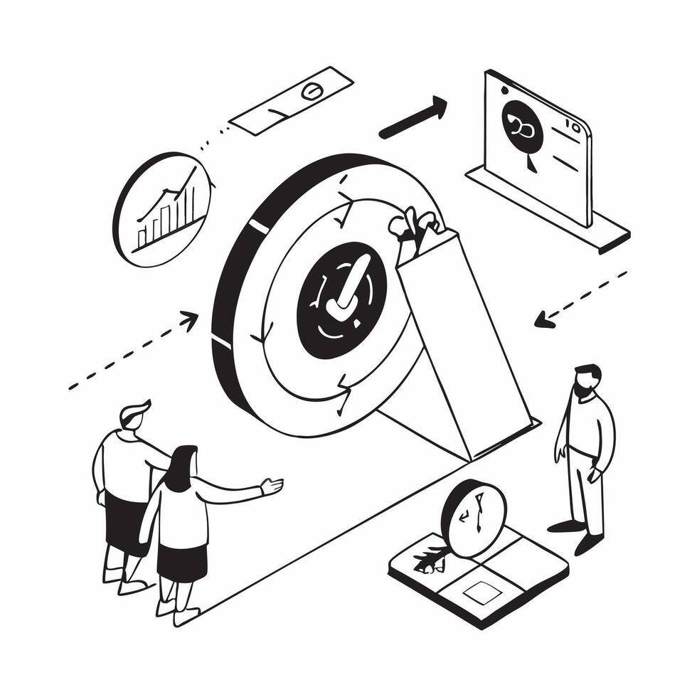 flat icon Implementing Lean Six Sigma concept as Business leaders implement Lean Six Sigma methodologies to enhance quality and eliminate defectsSimple flat illustration in isomet Clear vector
