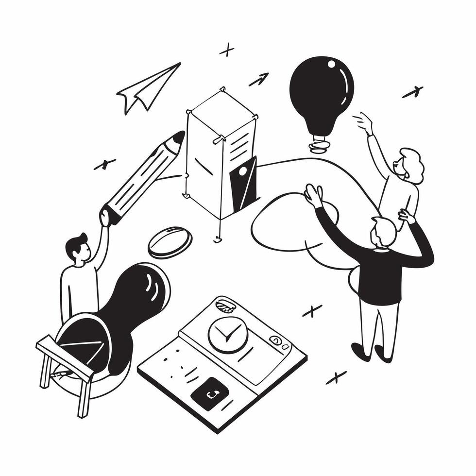 flat icon Creative Thinking Workshop concept as Creatives participate in a workshop to expand their thinking and apply innovative solutions in various projectsSimple flat illustra Clear vector