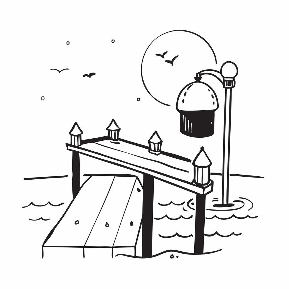 flat design backdrop Twilight Serenity at the Pier concept as As twilight descends the sunset casts a serene glow over the old pier creating a moment of peaceful reflection flat i Clear vector