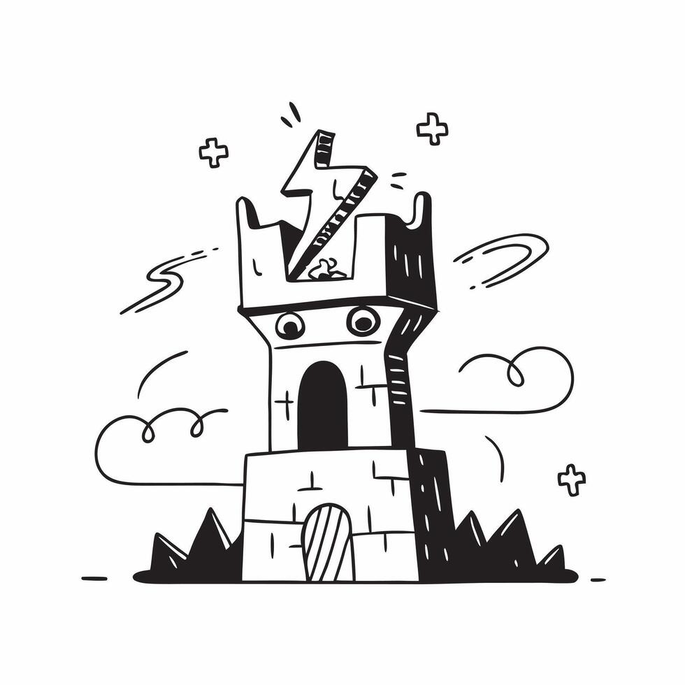 flat design backdrop Thunderstorm Over Historical Castle concept as A historical castle stands resilient as a thunderstorm unleashes its fury merging history with dramatic weather Clear vector