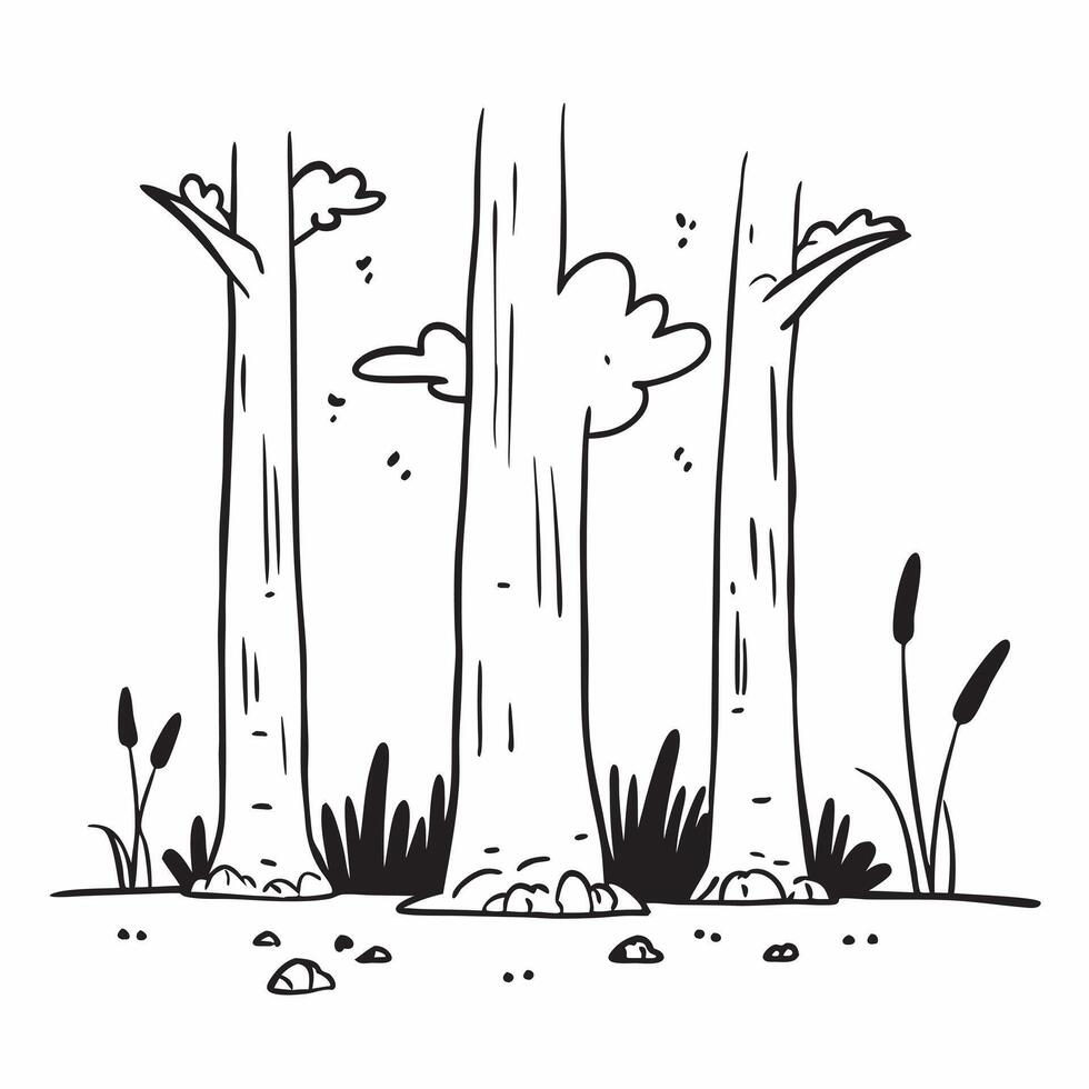flat design backdrop Towering Giants of the Forest concept as Towering old growth trees dominate the landscape their massive trunks telling stories of centuries past flat illustra Clear vector