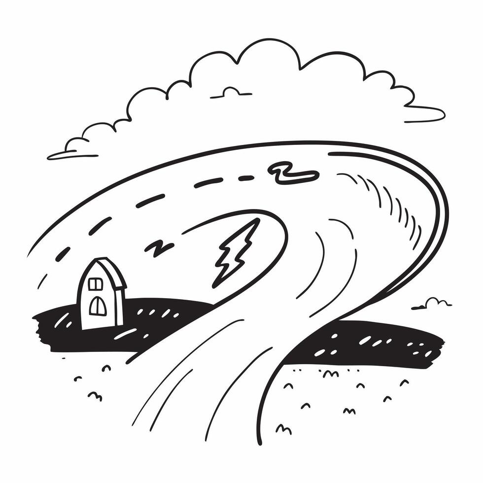 flat design backdrop Thunder Rolling Over Rural Village concept as A small village experiences the awe inspiring power of a thunderstorm rolling in over the hills flat illustratio Clear vector