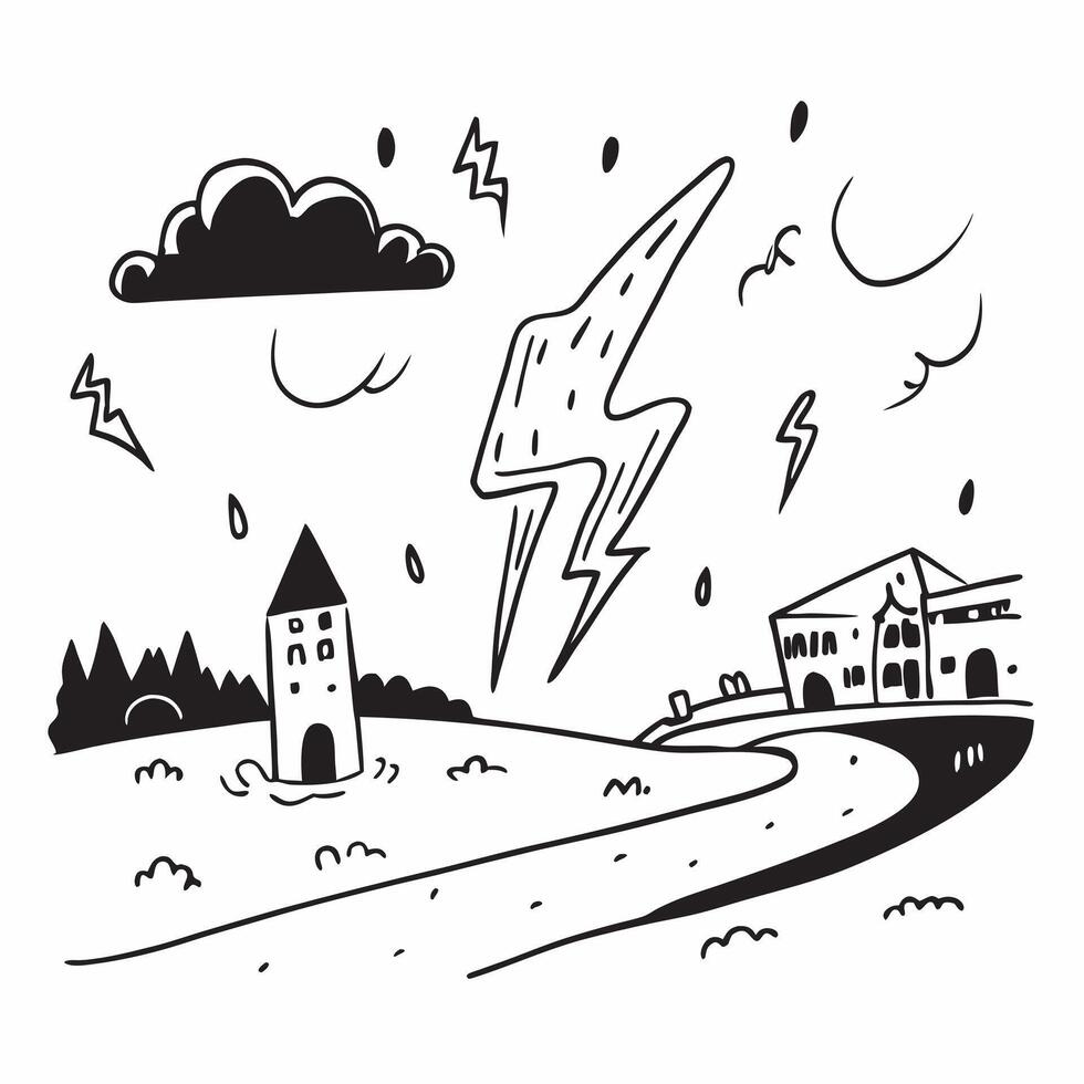 flat design backdrop Suburban Thunderstorm Twilight concept as A suburban area caught in the twilight under a menacing thunderstorm ideal for moody atmospheric shots flat illustra Clear vector