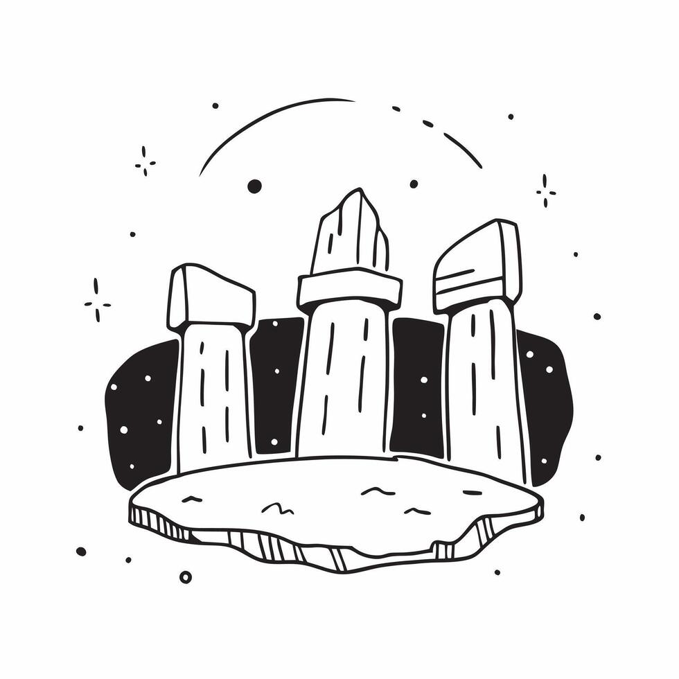 flat design backdrop Stars Over Historical Ruins concept as Ancient ruins bask under a star filled sky connecting historical grandeur with the timeless universe flat illustration Clear vector