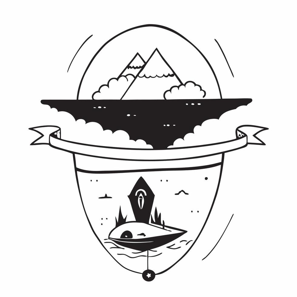 flat design backdrop Sunset Canoe Adventure concept as A canoe glides on a mirrored lake at sunset with adventurers paddling under a sky painted with strokes of crimson flat illus Clear vector