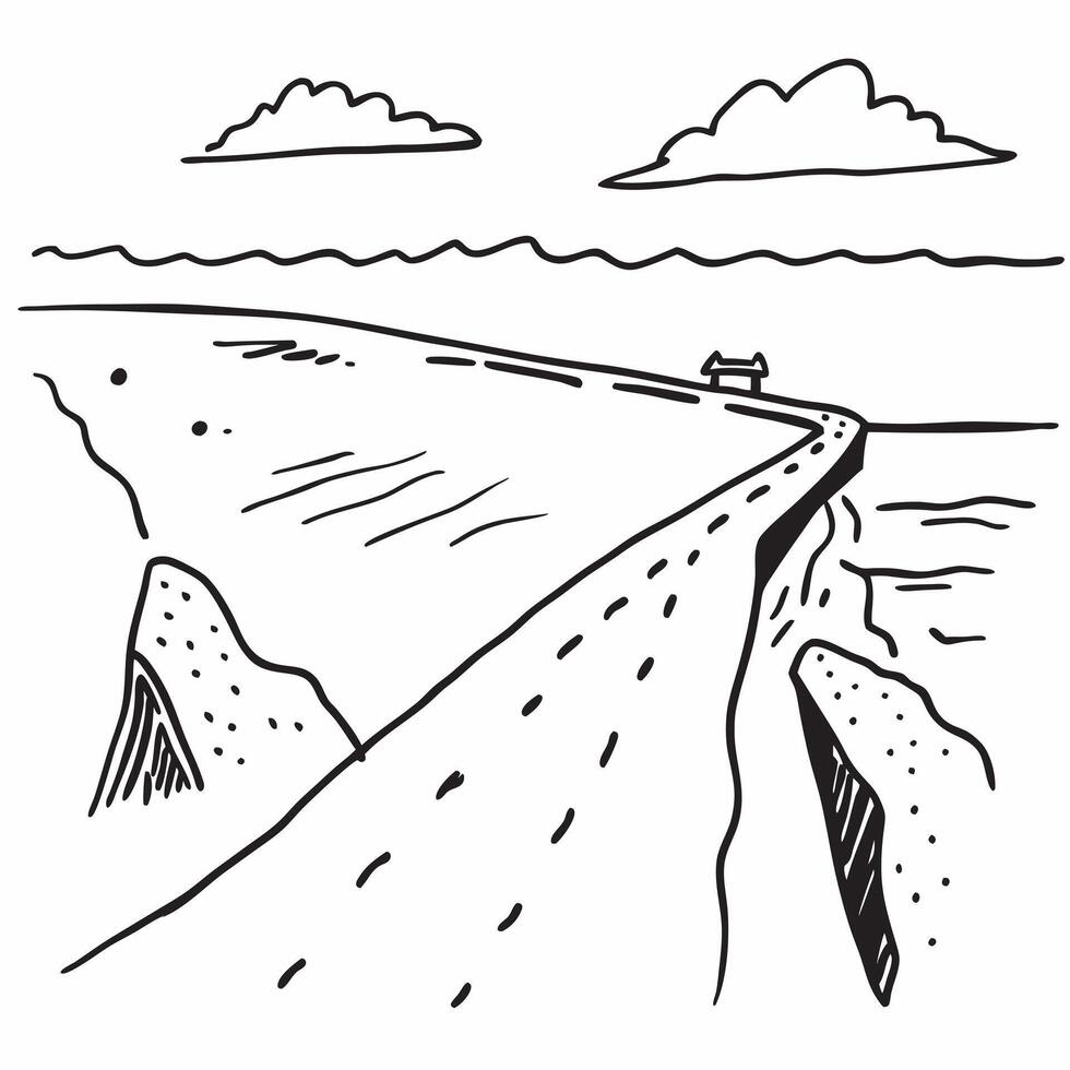 flat design backdrop Serene Coastal Cliff Walk concept as A serene walking path along the coastal cliffs offers breathtaking views of the expansive sea below flat illustration in Clear Set 2 vector