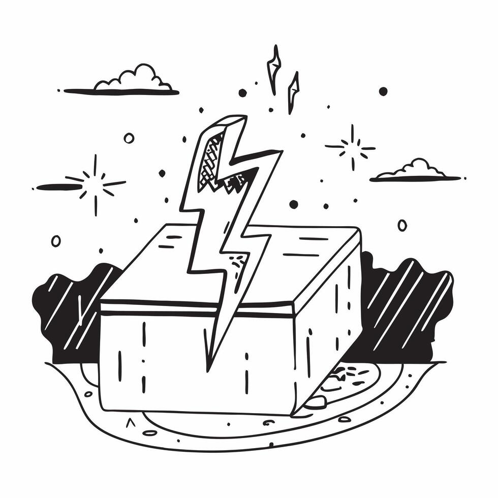 flat design backdrop Nighttime City Thunder concept as A cityscape at night brightly illuminated by a crack of lightning showcasing urban resilience flat illustration in Clear vector