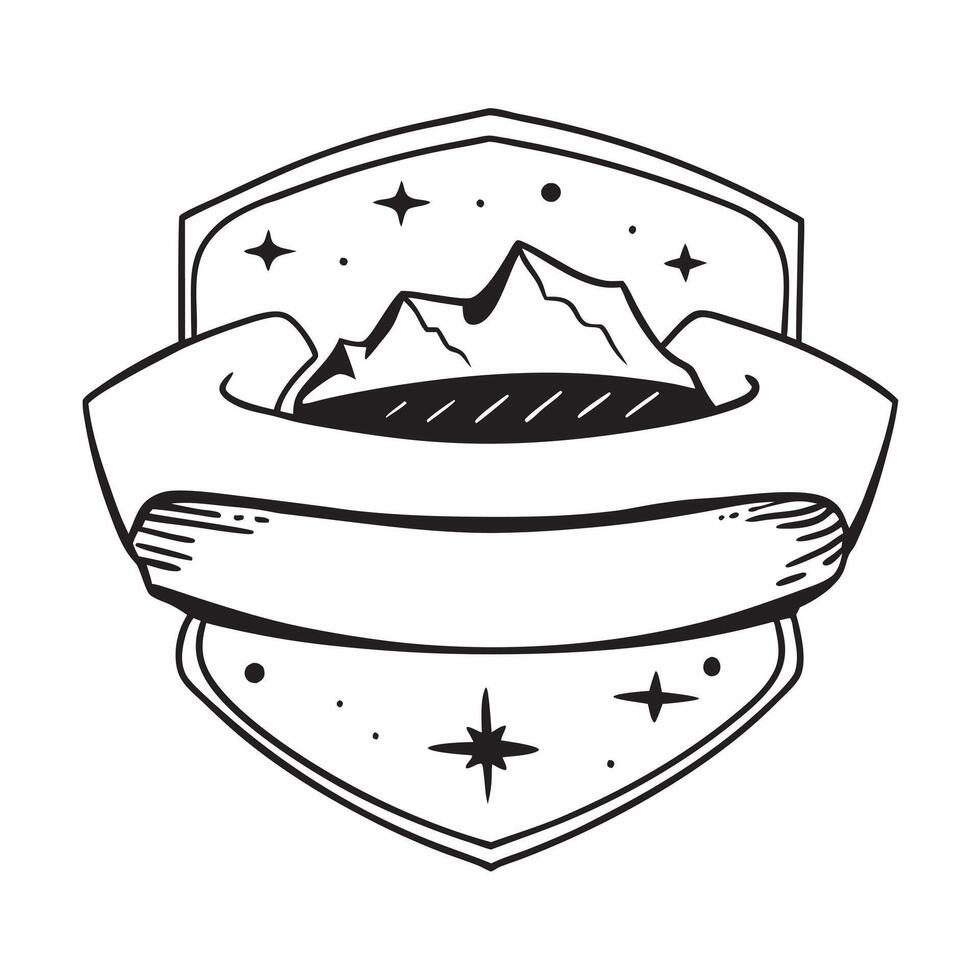 flat design backdrop Mountain Ridge Under Stars concept as Stars twinkle above a rugged mountain ridge outlining the contours with a natural starry border flat illustration in Clear vector