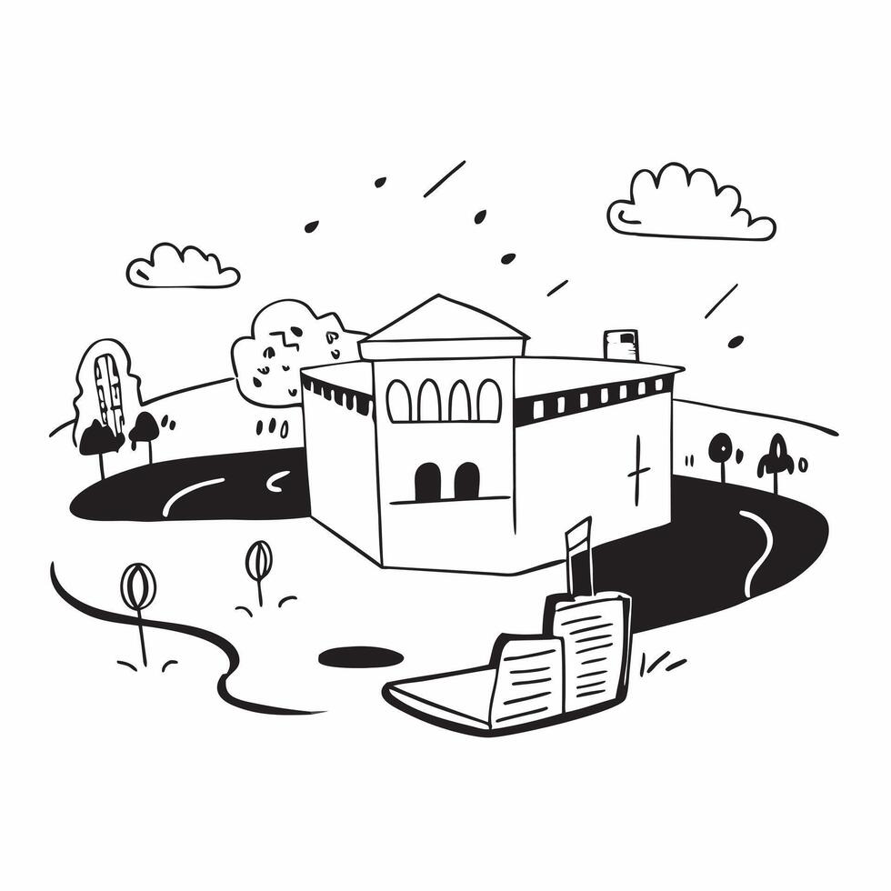 flat design backdrop Morning Mist at the Historical Site concept as Morning mist wraps a historical site adding a layer of mystique to its ancient walls and stories flat illustrat Clear Set 2 vector