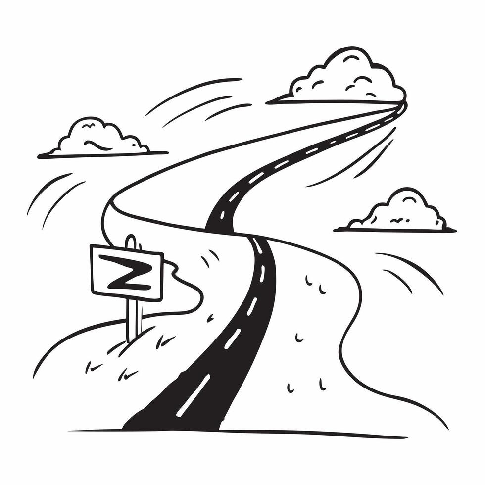 flat design backdrop Misty Mountain Road concept as A curvy mountain road disappears into the mist inviting mystery and exploration at the break of day flat illustration in Clear vector