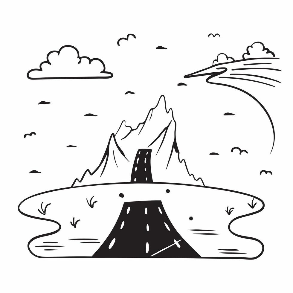 flat design backdrop Misty Mountain Pass concept as A mountain pass shrouded in mist highlighting the adventurous and mysterious paths nature offers flat illustration in Clear vector