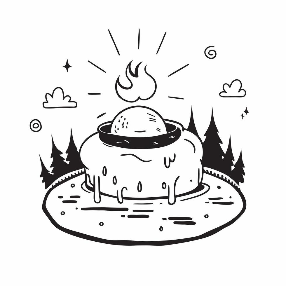 flat design backdrop Misty Hot Springs Morning concept as A serene hot spring emits mist in the early morning light nestled in a tranquil forest setting flat illustration in Clear vector
