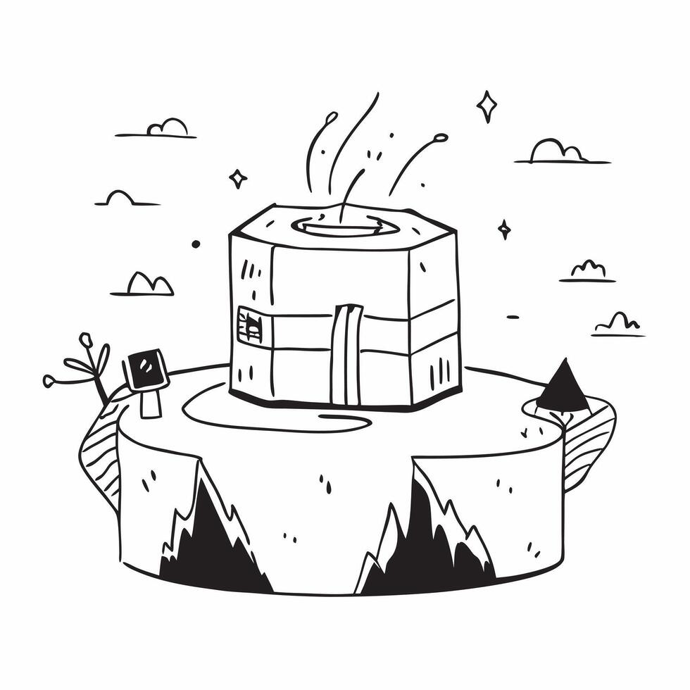 flat design backdrop Highland Hot Springs Hideaway concept as High up in the hills a secluded hot springs hideaway offers peace and panoramic highland views flat illustration in Clear vector