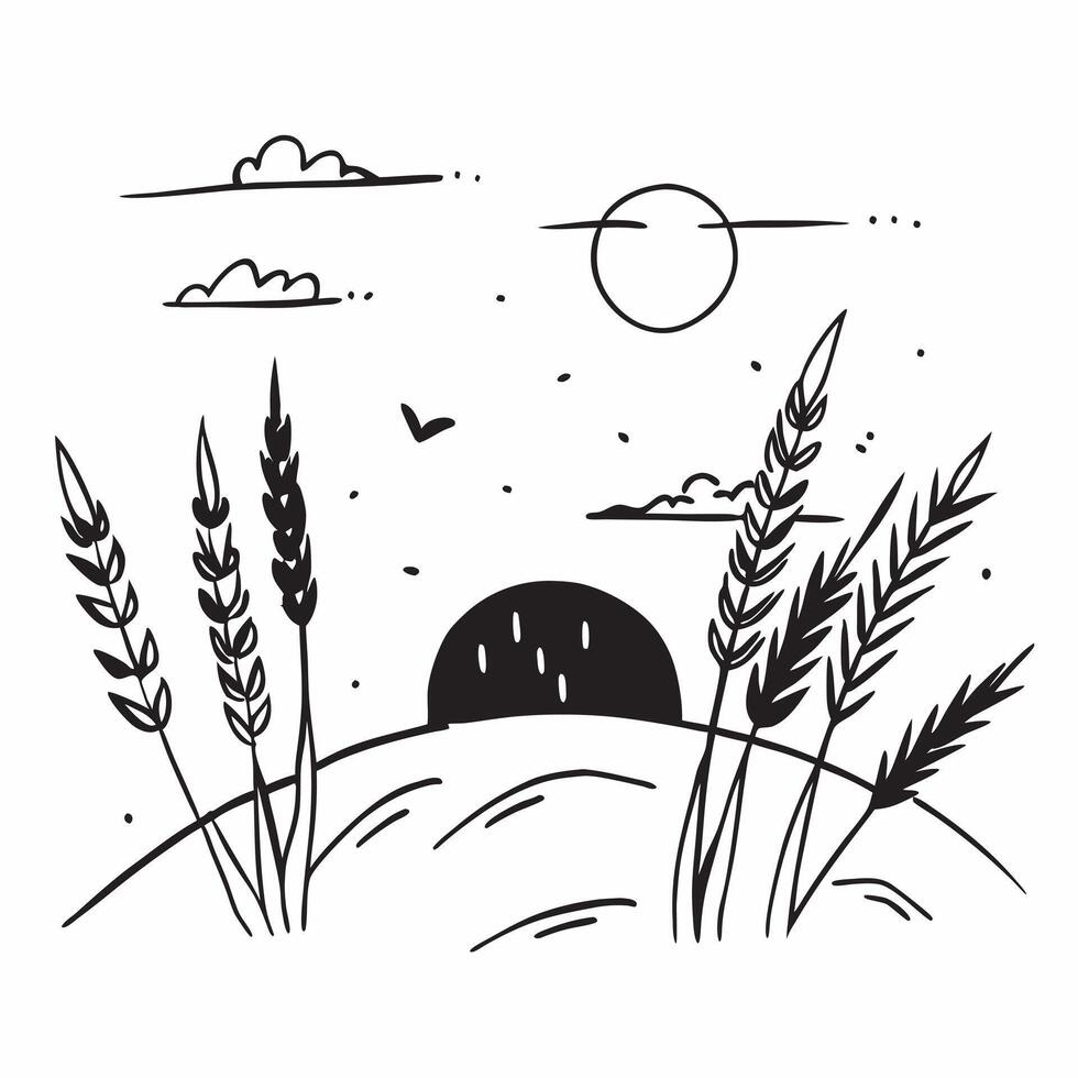 flat design backdrop Golden Field Sunset concept as The setting sun bathes a golden wheat field in warm light highlighting the end of a day in the countryside flat illustration in Clear vector