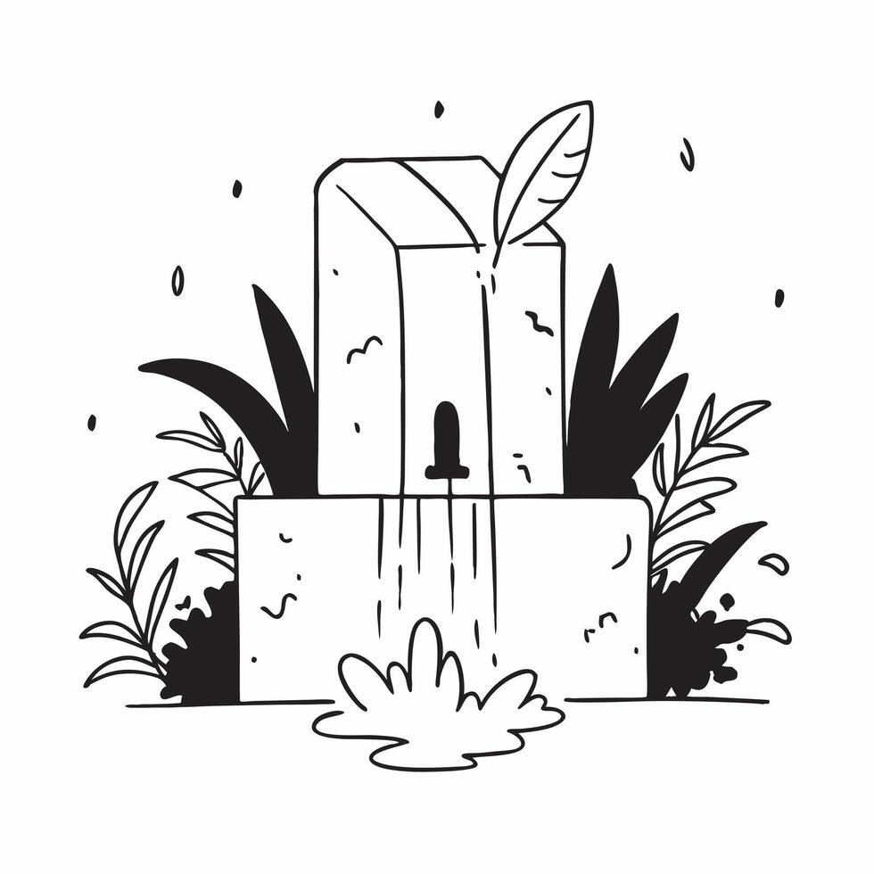 flat design backdrop Hidden Waterfall in Rainforest concept as A secluded waterfall cascades through lush tropical foliage creating a serene escape in the rainforest flat illustra Clear vector