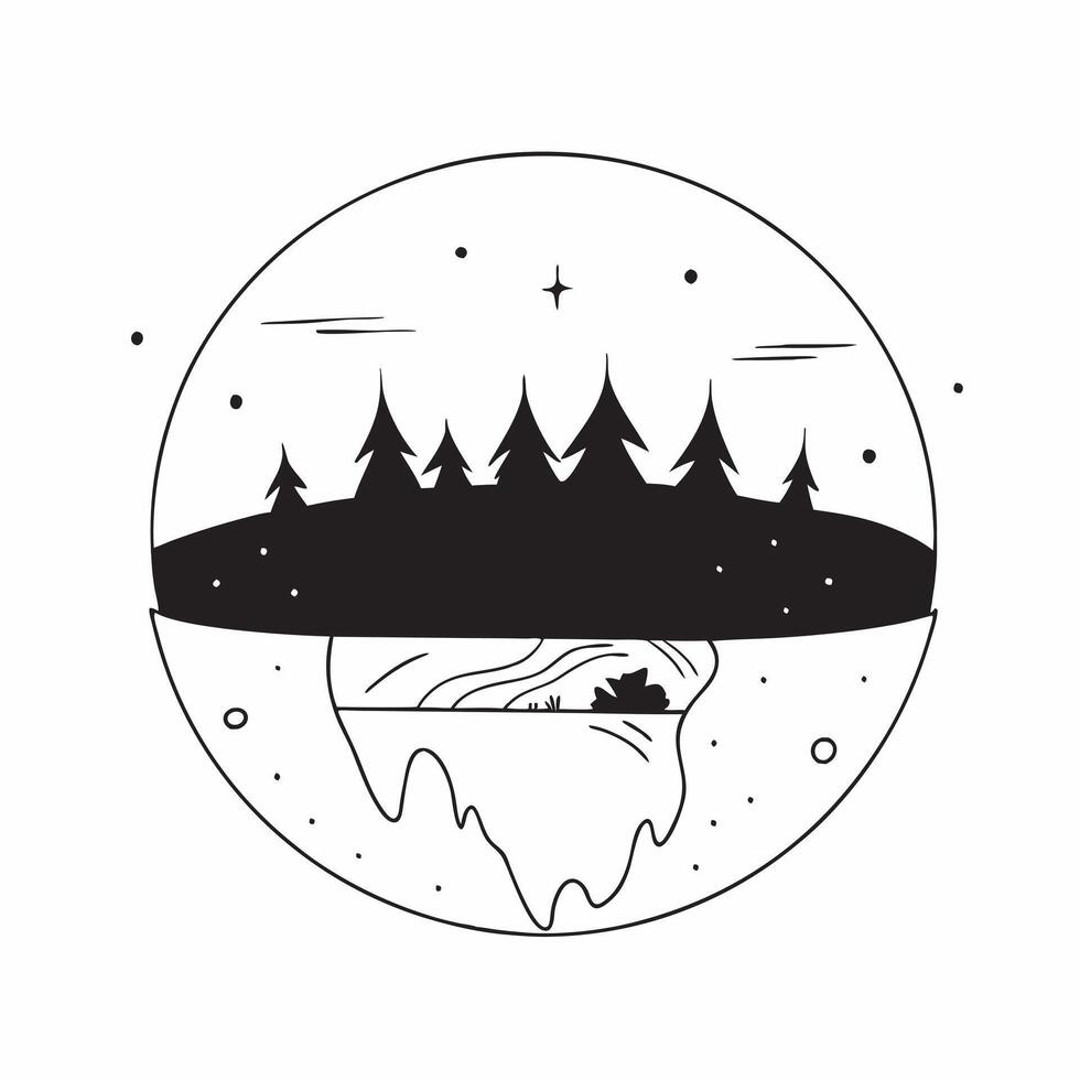 flat design backdrop Forest Canopy Under Starry Sky concept as A forest canopy silhouetted against a star filled sky creates a mysterious and enchanting woodland night scene flat Clear vector