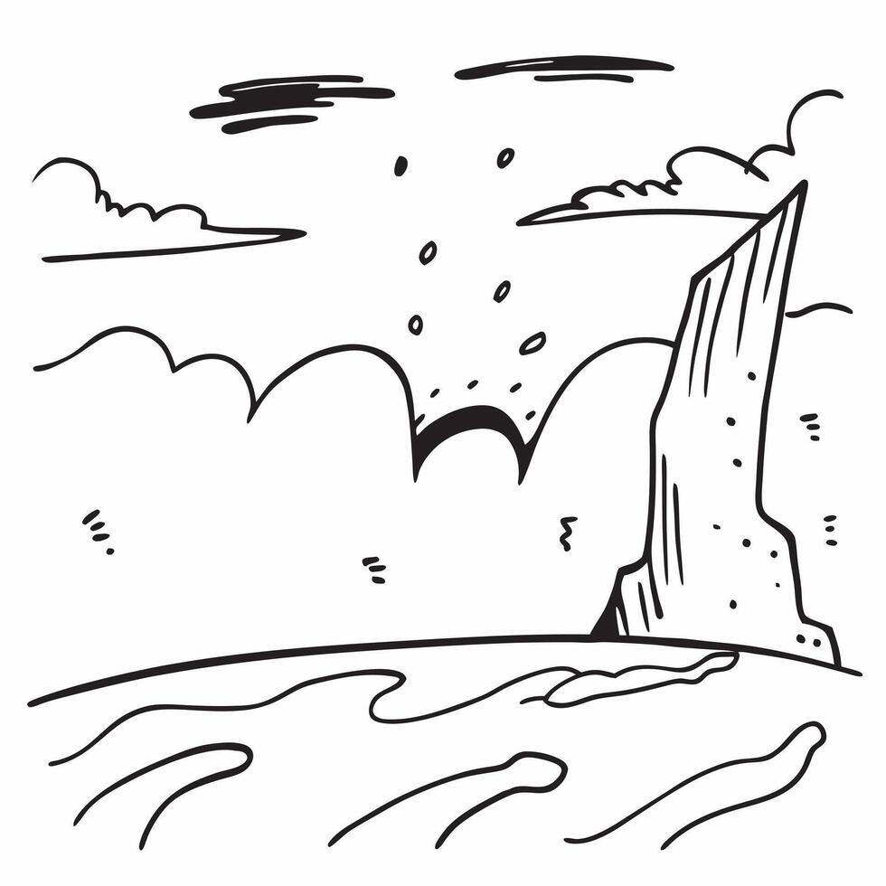 flat design backdrop Coastal Cliffs in Stormy Weather concept as Waves crash against coastal cliffs under stormy skies showcasing natures dramatic power and beauty flat illustrati Clear vector