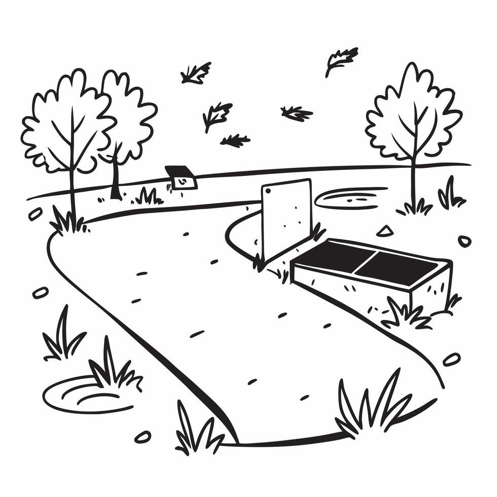 flat design backdrop City Park in Autumn concept as City park benches and paths covered in fallen leaves offer an urban oasis amidst the bustle adorned in fall colors flat illustr Clear Set 2 vector