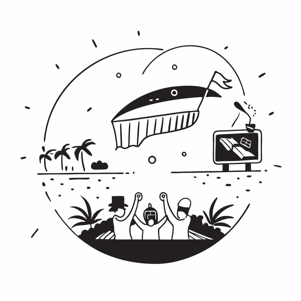 flat design backdrop Beach Sunset Party concept as A lively beach party unfolds under the stunning spectacle of a sunset with people enjoying the vibrant evening flat illustration Clear vector