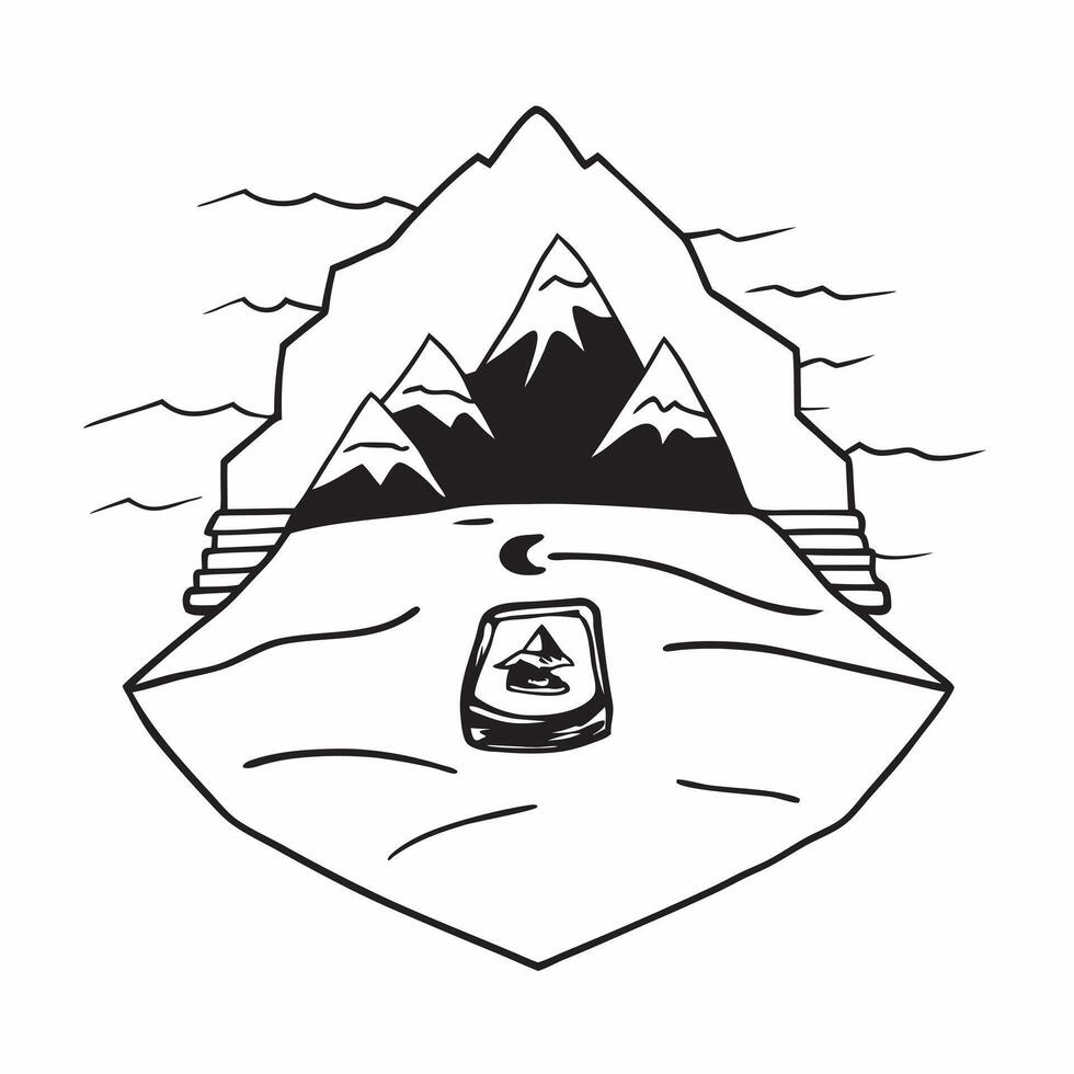 flat design backdrop Alpine Solitude concept as A solitary peak stands tall among snow capped mountains a testament to solitude and untouched beauty flat illustration in Clear Set 2 vector