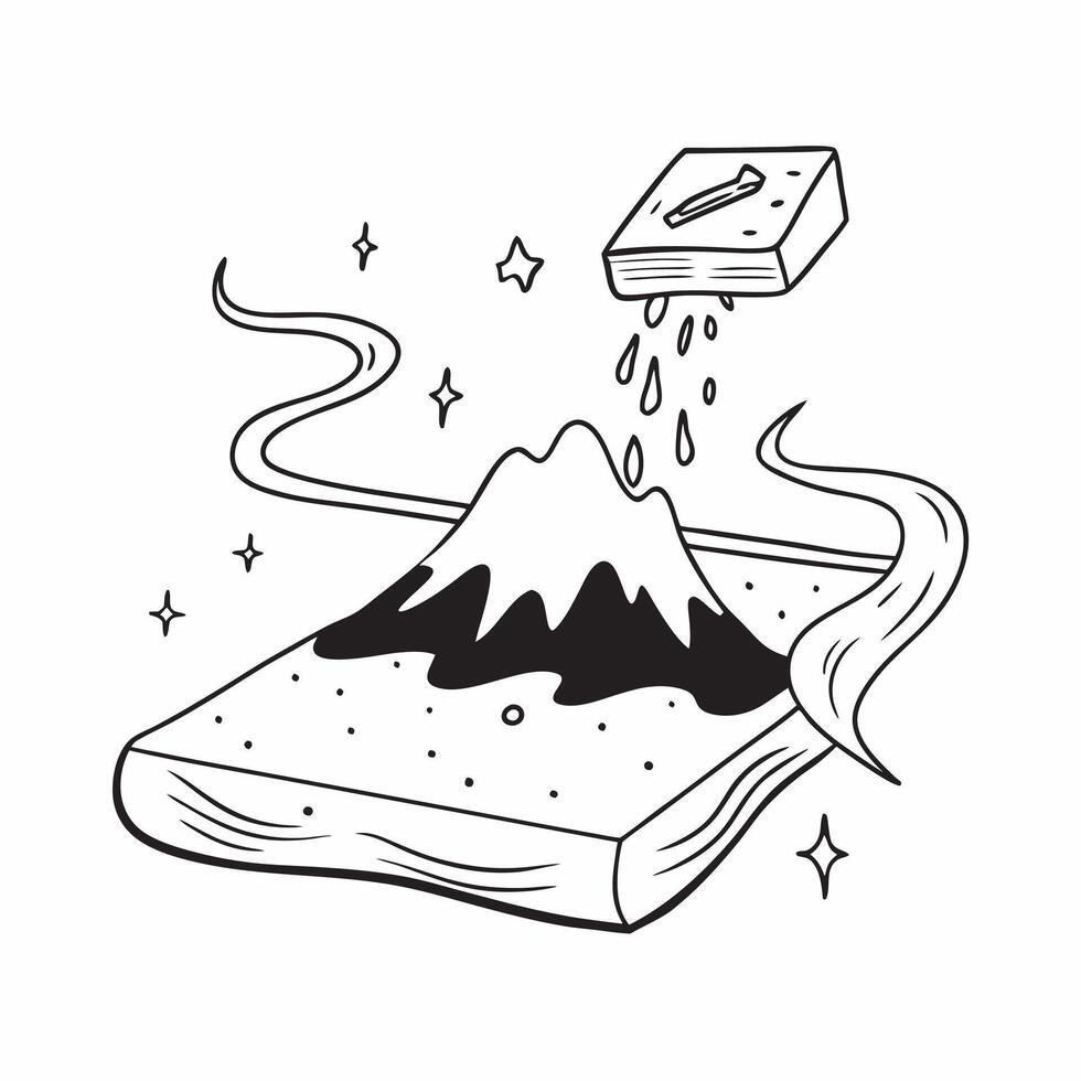 flat design backdrop Active Volcano Night Sky concept as An active volcano under a starry night sky with a trail of lava illuminating the darkness flat illustration in isometric s Clear vector