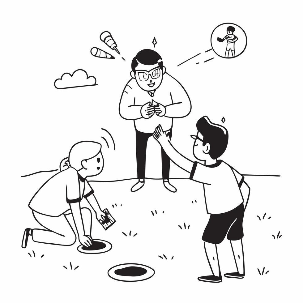 Father with visual impairment playing with his children concept as A father with visual impairment joyfully playing with his children in the yard emphasizing inclusion bonding and Clear vector