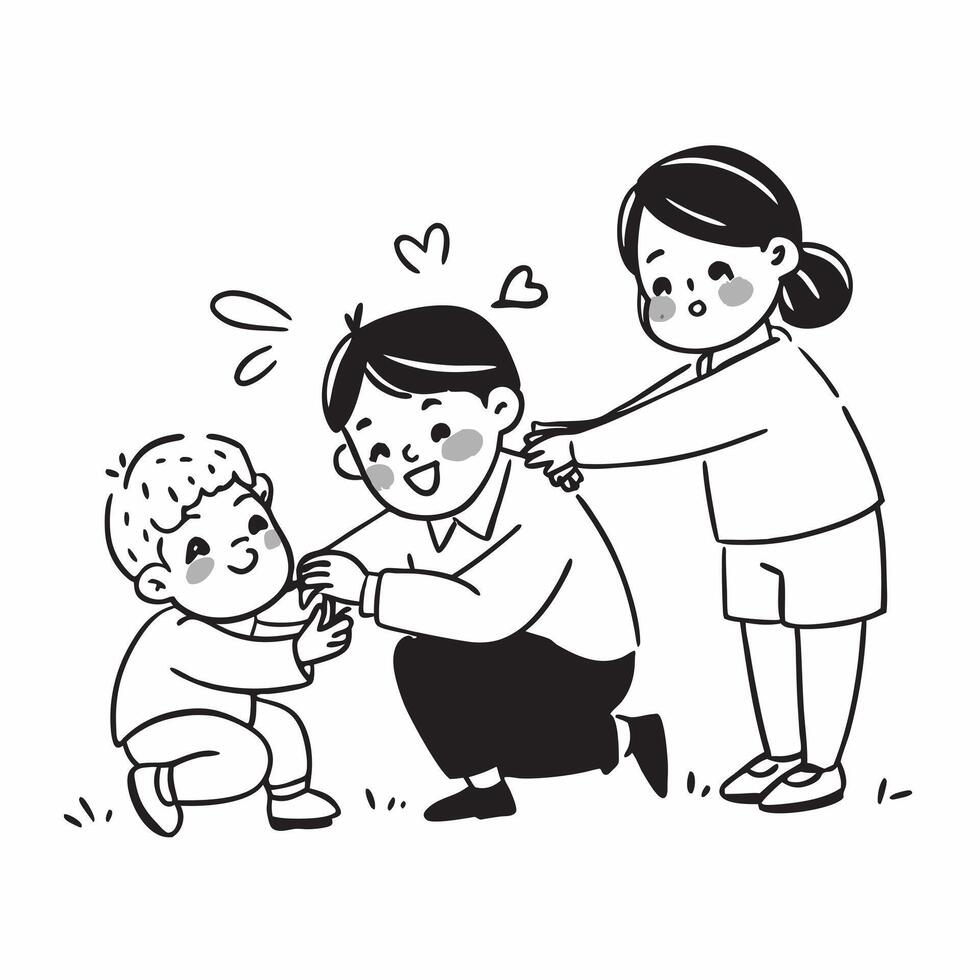 Father with Down syndrome playing in the park with children concept as A father with Down syndrome joyfully playing with his children in the park highlighting inclusion bonding and Clear vector