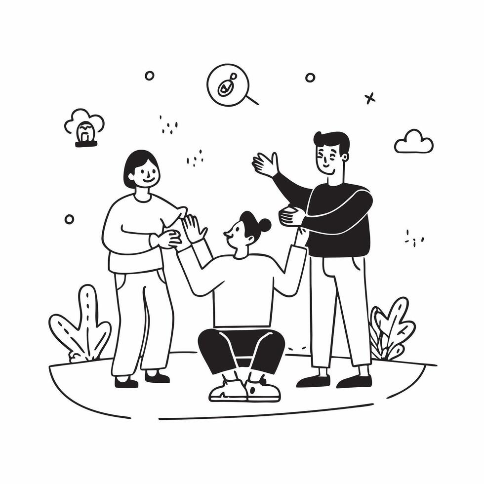 Family with a child with cerebral palsy enjoying a picnic concept as A family with a child with cerebral palsy joyfully having a picnic in the park highlighting inclusion relaxatio Clear vector