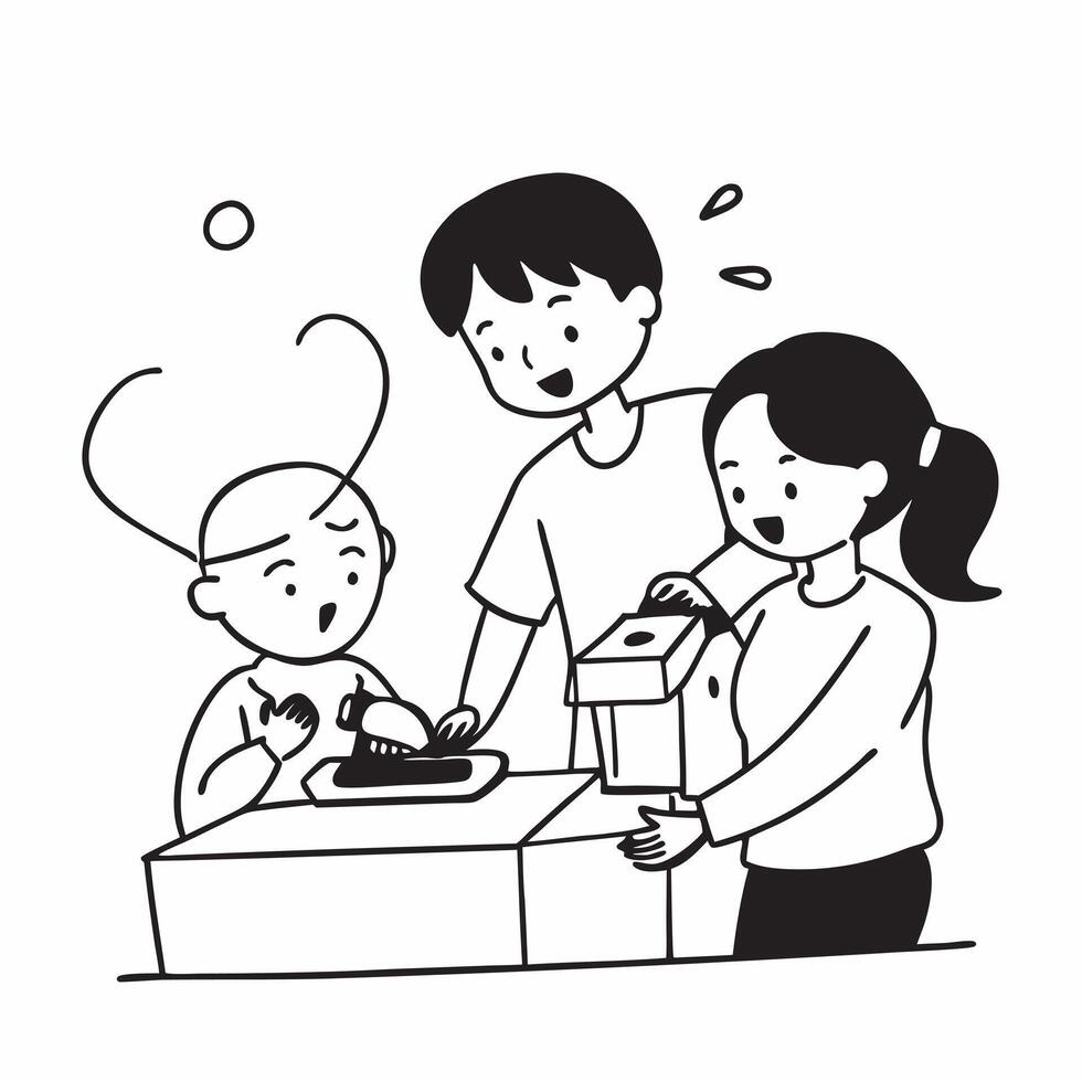 Family with a child with autism baking a cake together concept as A family with a child with autism joyfully baking a cake together illustrating inclusion nurturing and the happine Clear vector