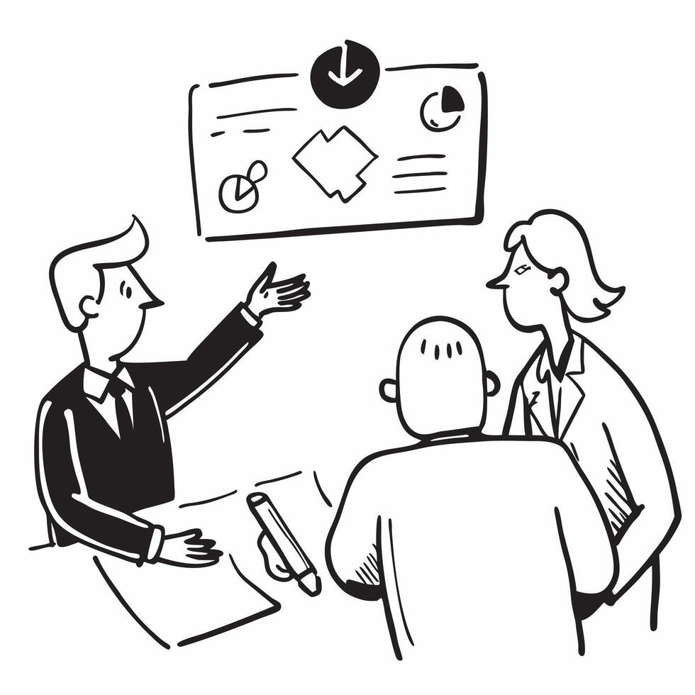 Executive Coach in Strategy Session concept as An executive coach discusses strategic planning and goal setting with senior managers in a boardroom in Photo Stock Concept Clear vector