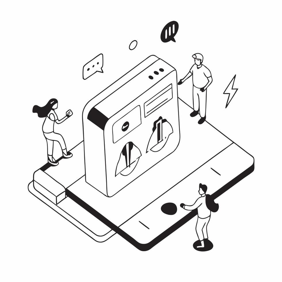 Energy Monitoring with Smart Meters concept as A family monitors their home energy usage in real time using smart meters connected to a mobile appSimple flat illustration in isome Clear Set 2 vector