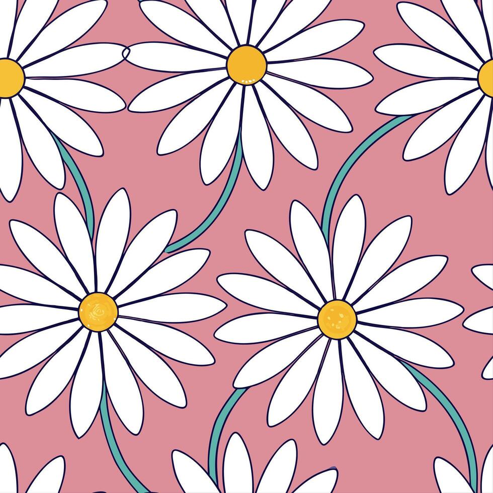 Dynamic summer flowers seamless pattern with flowing petals and bright energetic colors for lively summer visuals concept as Lively summer flower pattern with flowing petals and br Clear vector