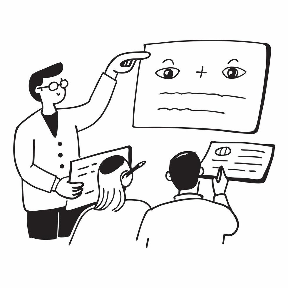Doctor with visual impairment leading a patient care workshop concept as A doctor with visual impairment confidently leading a patient care workshop illustrating expertise inclusio Clear vector