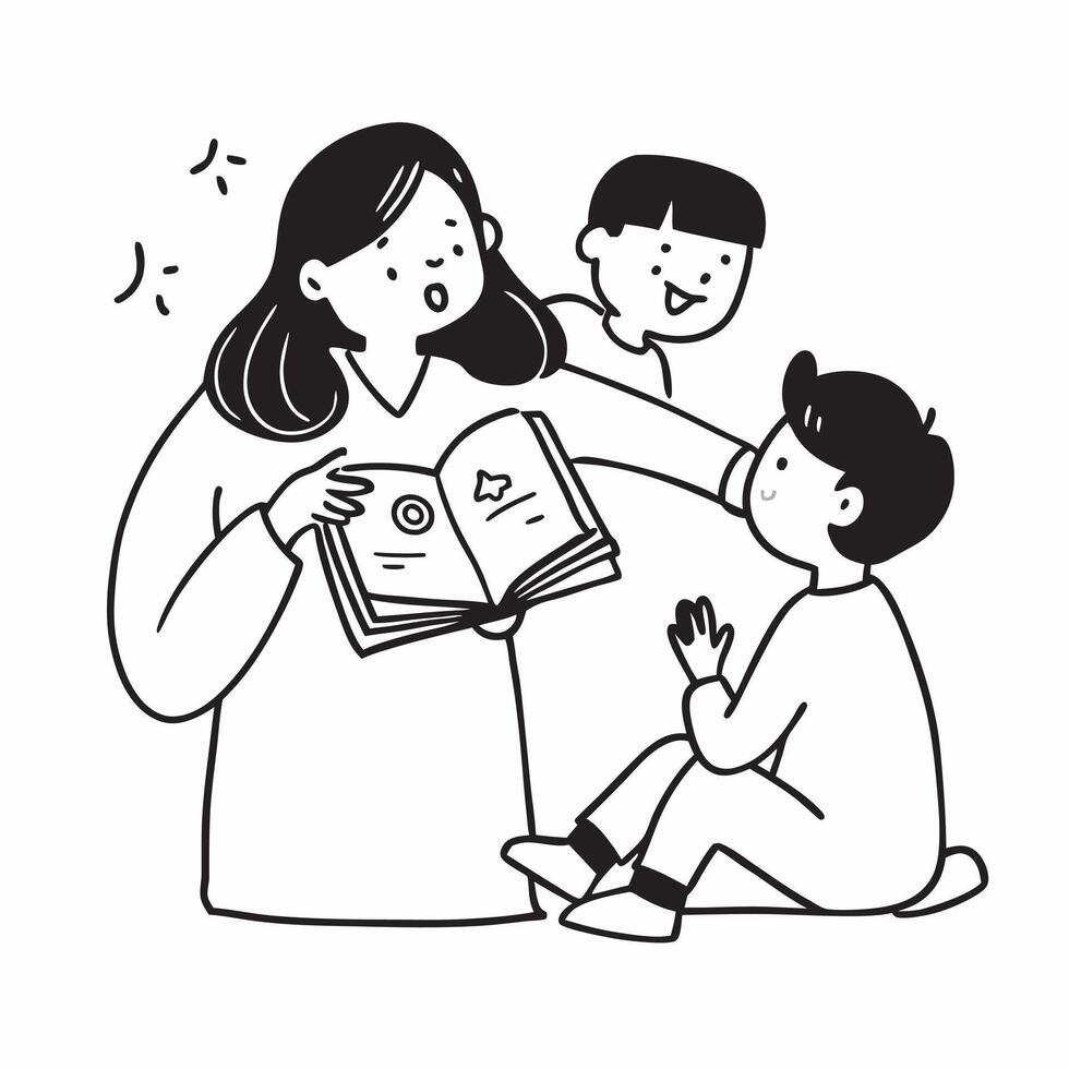 Disabled mother reading a bedtime story to her children concept as A disabled mother joyfully reading a bedtime story to her children illustrating inclusion nurturing and the happi Clear vector