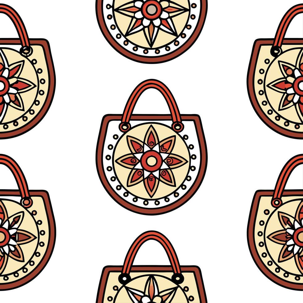 Develop seamless tile pattern inspired by ethnic bags featuring intricate embroidery textures and bold cultural motifs concept as Focus on ethnic bag designs integrating detailed Clear Set 2 vector