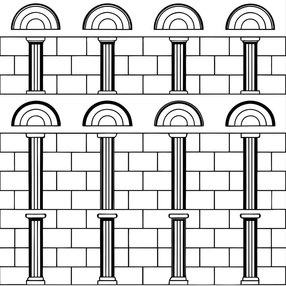 Design seamless tile patterns with traditional ethnic architectural elements featuring columns arches and walls with white space separation for balance concept as Traditional ethni Clear vector