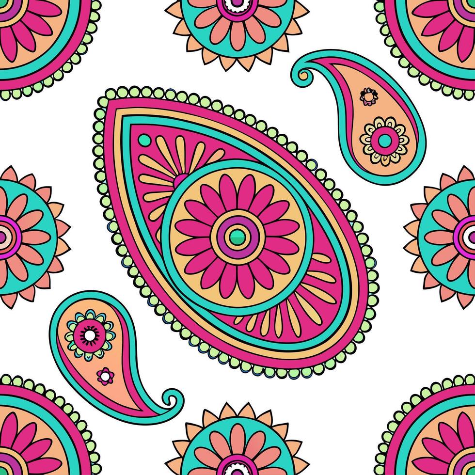 Design a seamless tile pattern using traditional Indian decorations including paisley mandalas and vibrant motifs concept as Incorporate traditional Indian decorations such as pai Clear Set 2 vector