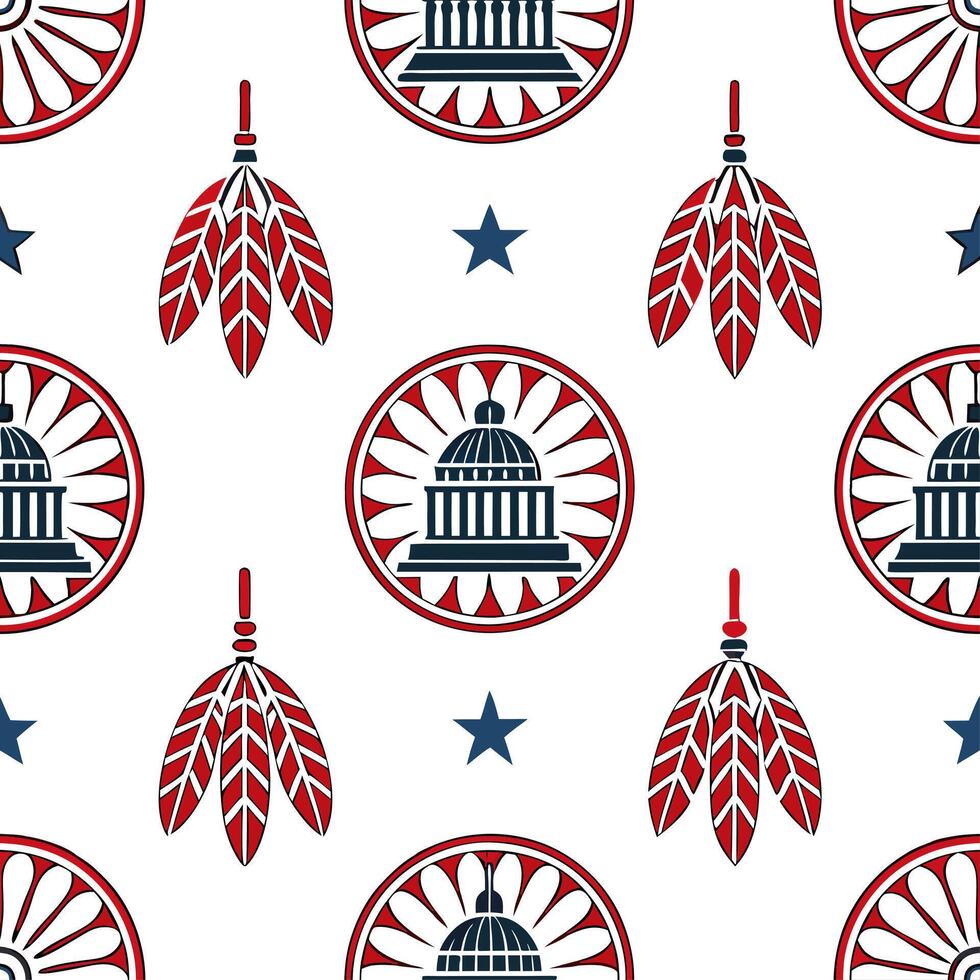 Curate traditional Native American inspired seamless tile patterns with symbolic motifs for the design of multicultural merchandise branding and visual content concept as Focus on Clear vector